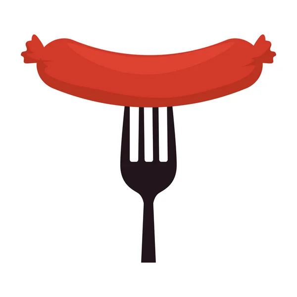 Tenedor con deliciosa barbacoa de salchicha — Vector de stock