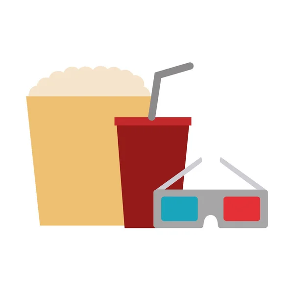 Cinema glasses and popcorn isolated icon — Stock Vector