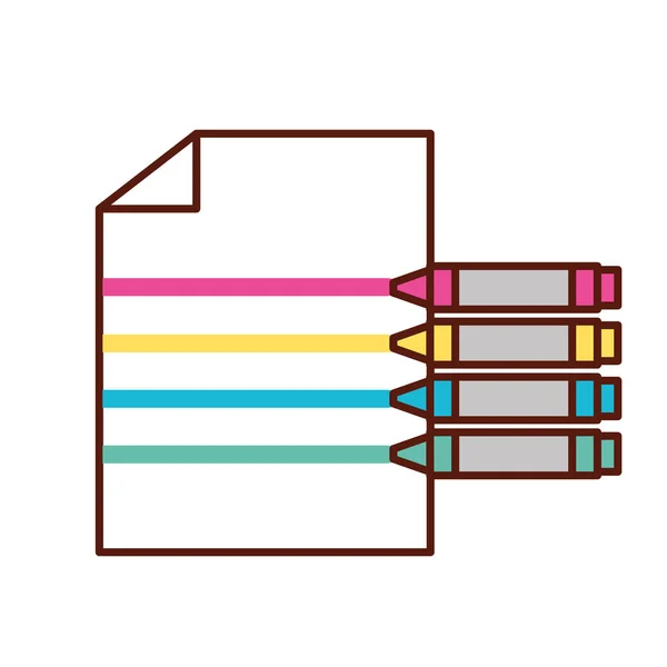 Design gráfico lápis de cor fazendo linhas em papel — Vetor de Stock