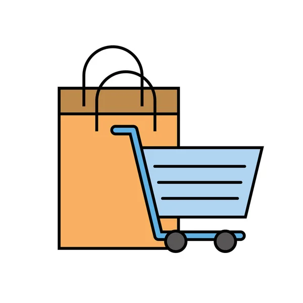 Carrinho e saco de papel compras on-line —  Vetores de Stock