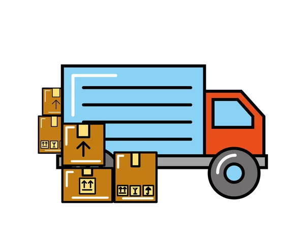 Cajas de transporte de camiones logística de compras en línea — Vector de stock