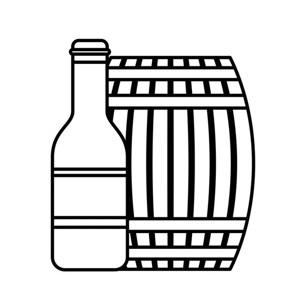 Barril de madeira garrafa cerveja design isolado —  Vetores de Stock
