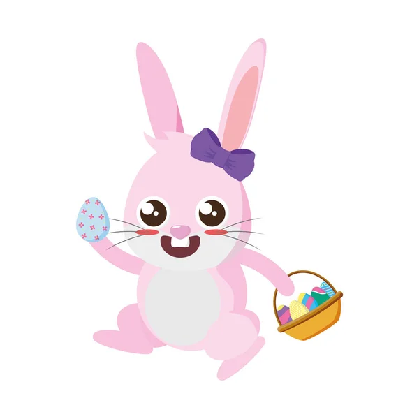 Красивый кролик с закрашенным яйцом пасхальным персонажем — стоковый вектор