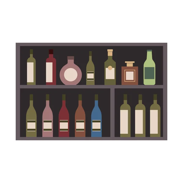 Bottiglie diverse bevande alcoliche sullo scaffale — Vettoriale Stock