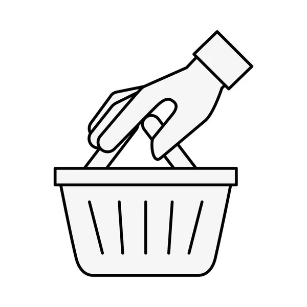 Mão segurando cesta compras online — Vetor de Stock