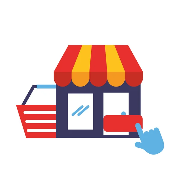 Panier magasin en cliquant sur achats en ligne — Image vectorielle