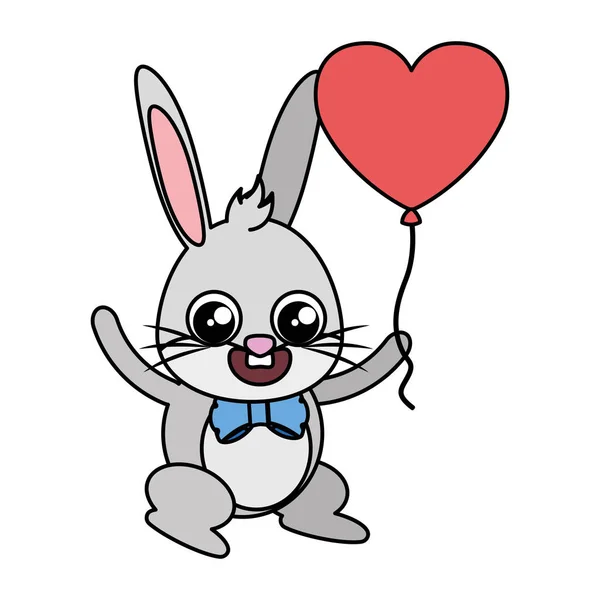 Beau lapin avec coeur ballon hélium caractère Pâques — Image vectorielle