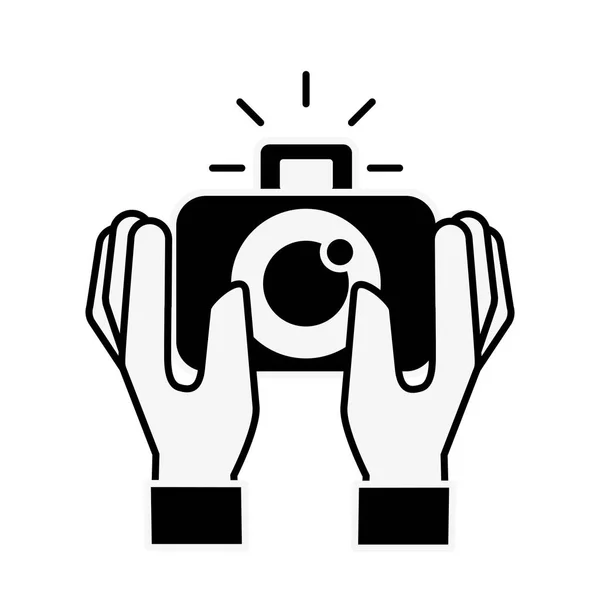 Mãos segurando dispositivo de câmera fotográfica — Vetor de Stock