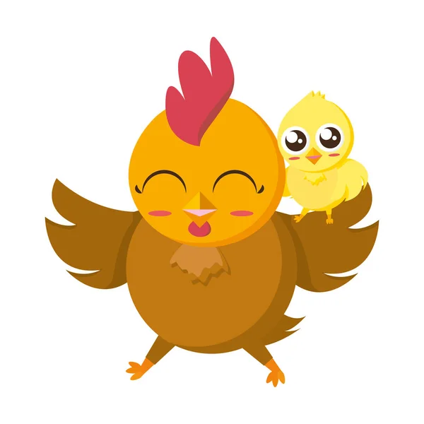 可爱的母鸡和小鸡 — 图库矢量图片