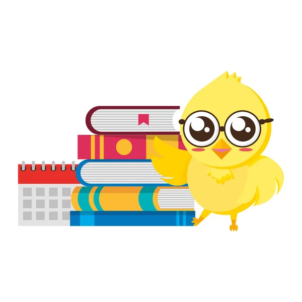 Estudante de frango bonito com livros —  Vetores de Stock