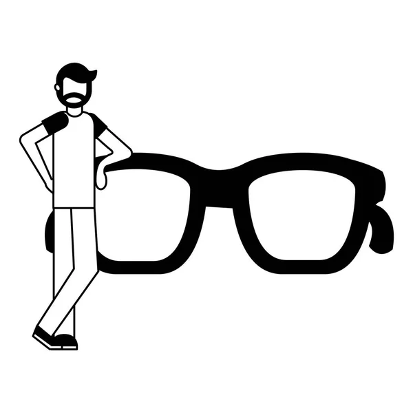 Homme barbu debout près des lunettes — Image vectorielle