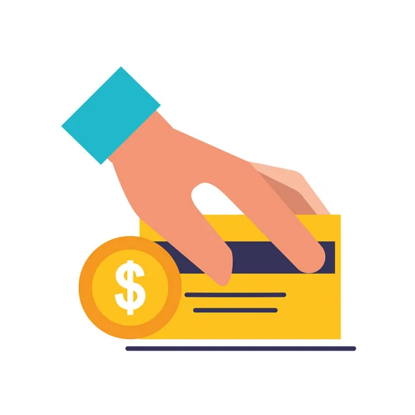 Handholding Bank creditcard muntgeld online winkelen — Stockvector