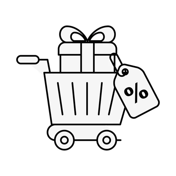 Zakupy online koszyk pudełko prezent tag procent — Wektor stockowy