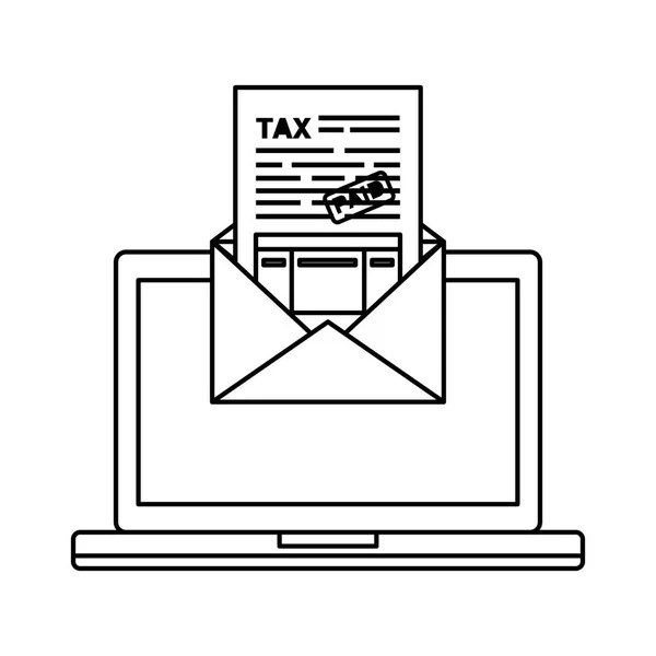 Bärbar dator med skattedokument i kuvert — Stock vektor