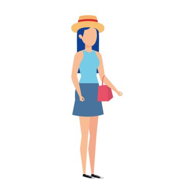 güzel turist kız yaz şapka karakteri ile