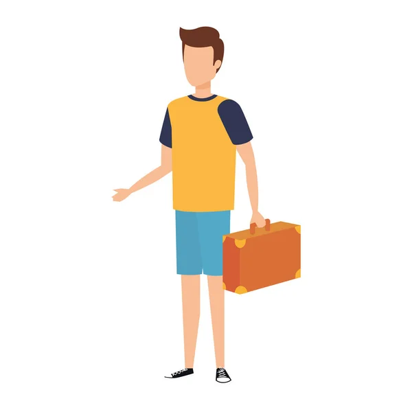 Young man with suitcase travel — Stock Vector