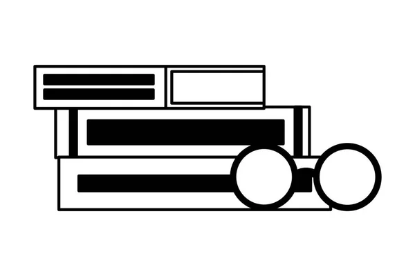 Pila di libri con lenti icona isolata — Vettoriale Stock