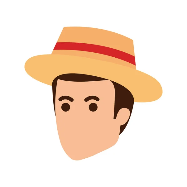 Jeune homme avec chapeau touristique tête caractère — Image vectorielle