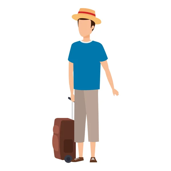 Jeune homme avec voyage valise — Image vectorielle