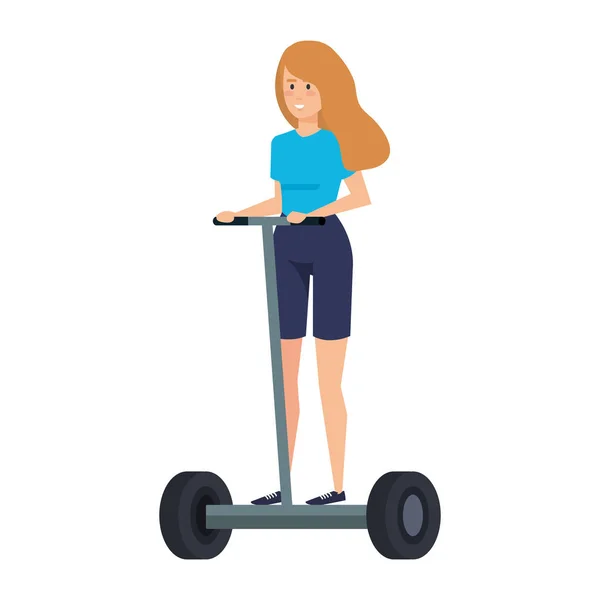 Young woman in folding e-scooter — Stock Vector