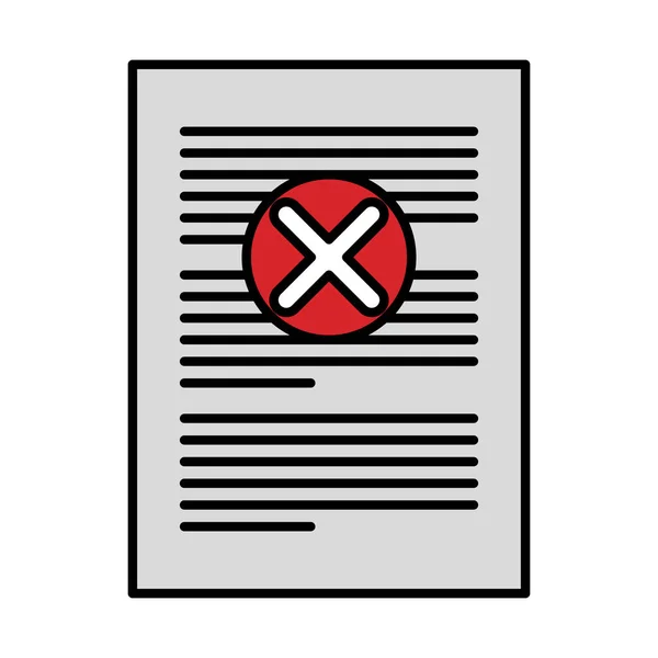 Paper with denied mark icon — Stock Vector