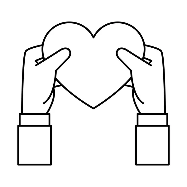 Manos levantando corazón amor icono — Vector de stock