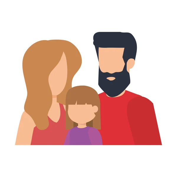 Couple de parents avec des personnages fille — Image vectorielle