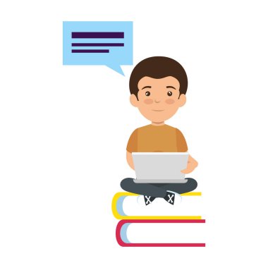 dizüstü bilgisayar ile küçük okul çocuğu