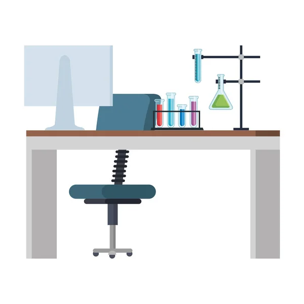 Laboratóriumi asztalon munkahelyi ikonok — Stock Vector