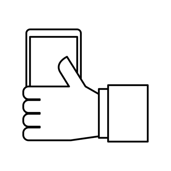 Mão humana com ícone de smartphone — Vetor de Stock