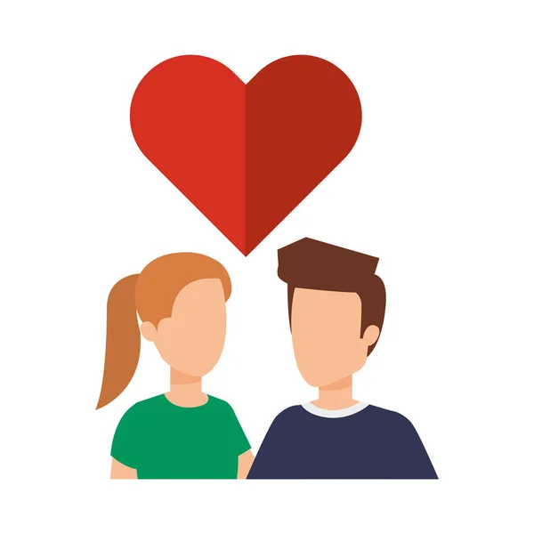 Unga par med hjärta kärlek — Stock vektor