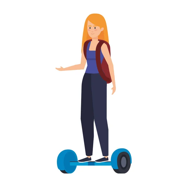 Mujer joven en hoverboard eléctrico — Vector de stock