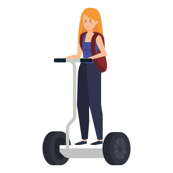 Młoda kobieta w składane e-scooter — Wektor stockowy