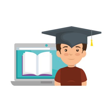 dizüstü bilgisayar ile küçük okul çocuğu