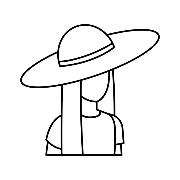 美丽的旅游女孩与夏季帽子字符 — 图库矢量图片