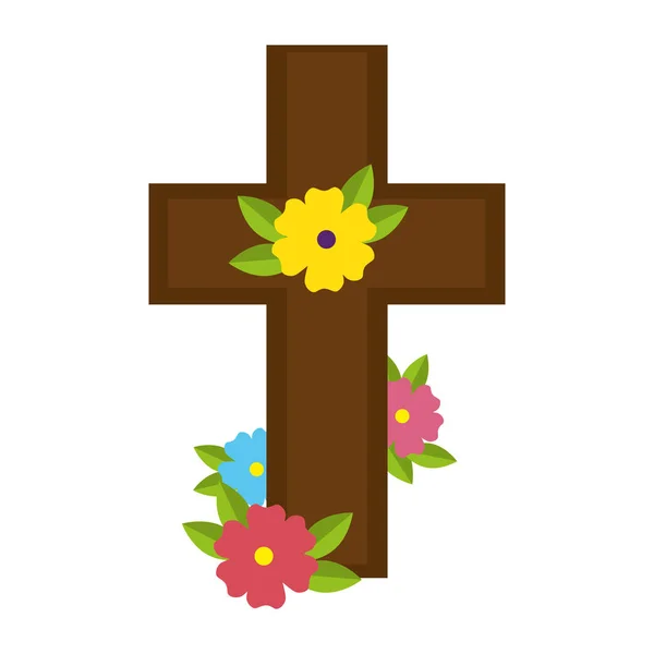Wooden cross with marigold flowers — Stock Vector
