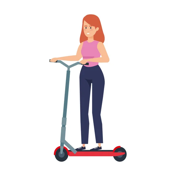 Jeune femme en scooter pliant — Image vectorielle