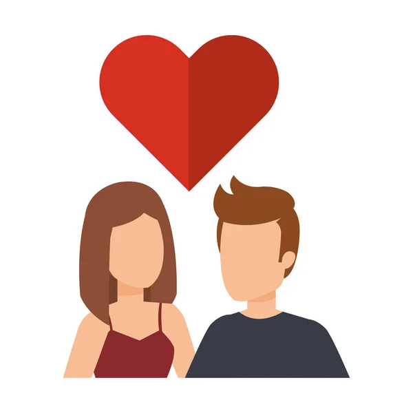 Joven pareja con corazón amor — Vector de stock