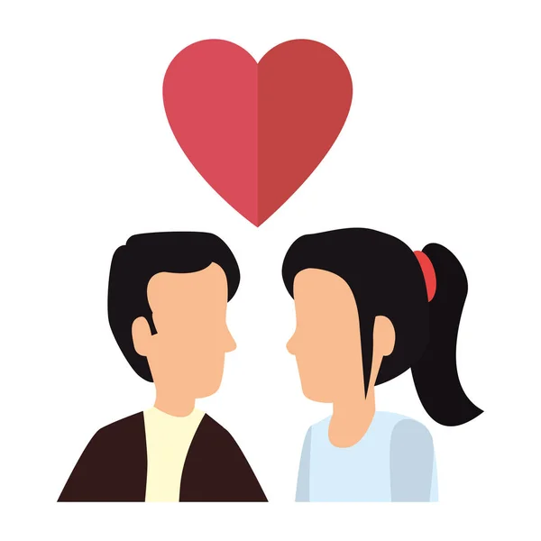 年轻夫妇与心的爱 — 图库矢量图片