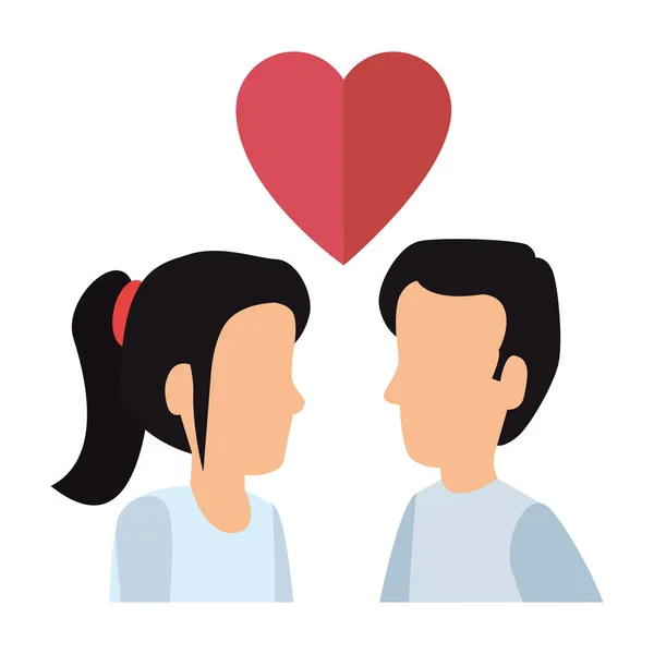 Joven pareja con corazón amor — Vector de stock