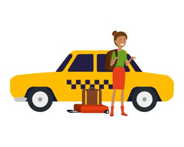 bavul ve taksi ile turist kadın