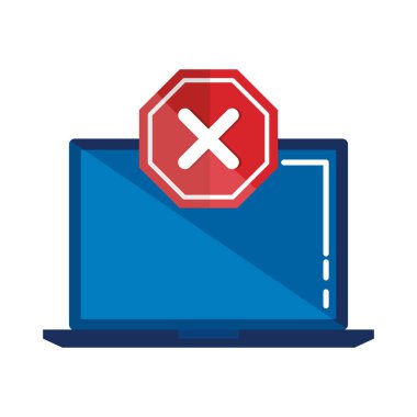 Reddedilen işareti simgesi ile dizüstü bilgisayar