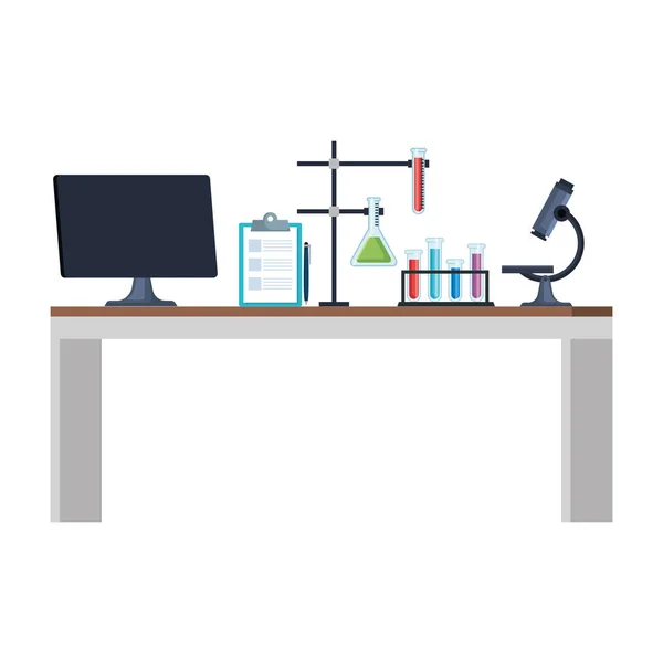 Ícones do local de trabalho mesa de laboratório —  Vetores de Stock