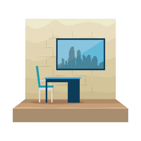 Bureau avec bureau et scène de bureau — Image vectorielle