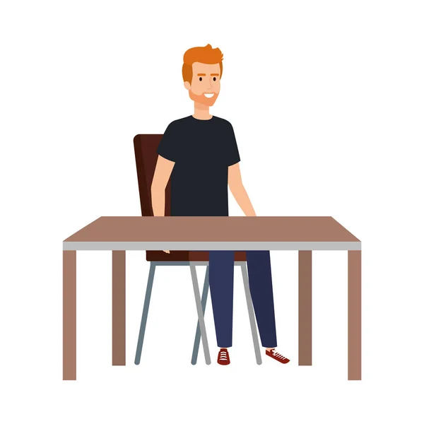 Young and casual man sitting in chair with table — Stock Vector