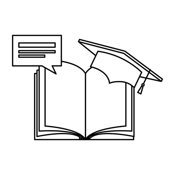 Libro de texto con la burbuja del habla y la graduación sombrero — Archivo Imágenes Vectoriales