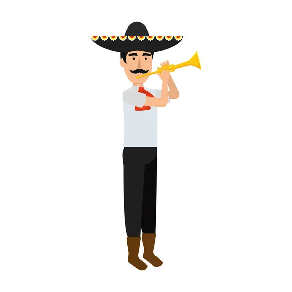 Mariachi tradicional mexicano con trompeta — Vector de stock