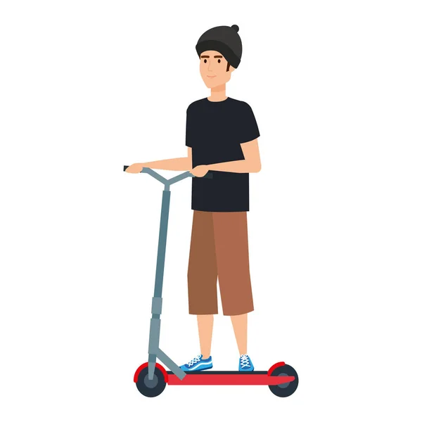 Jeune homme en scooter pliant — Image vectorielle