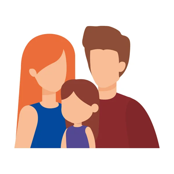 Pais casal com personagens filha — Vetor de Stock