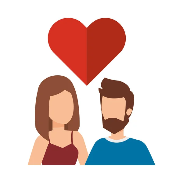 Jovem casal com amor de coração —  Vetores de Stock